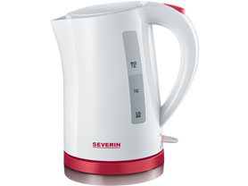 Biały czajnik elektryczny z czerwonymi dodatkami SEVERIN WK 9941 pojemność 1,5 litra
